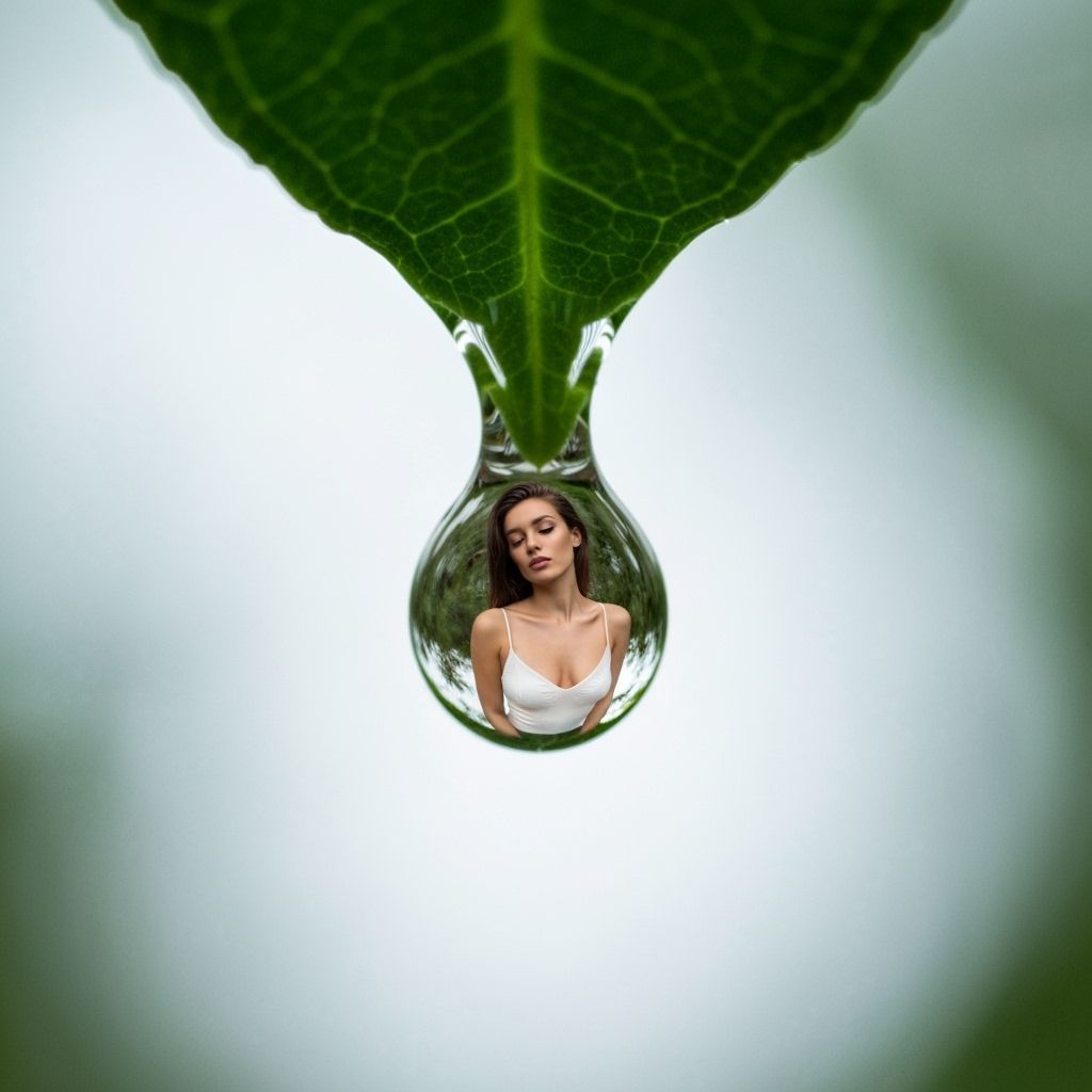 Woman's Reflection in Water Droplet Macro