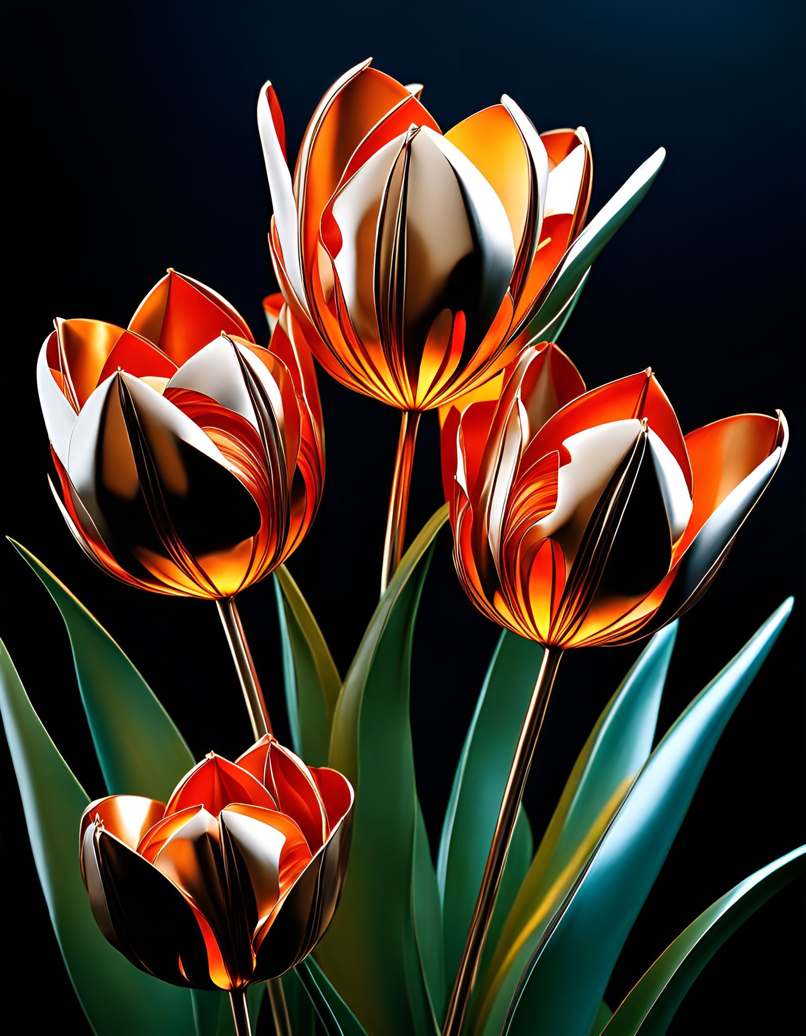 Solid Steel Tulips Exploding Into Metal Flakes