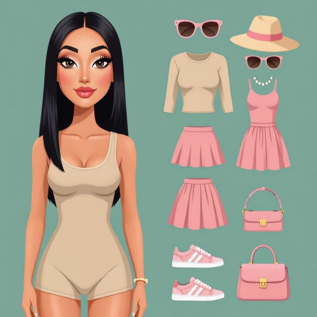 Shoujo Anime Paper Doll Set with Casual Outfits