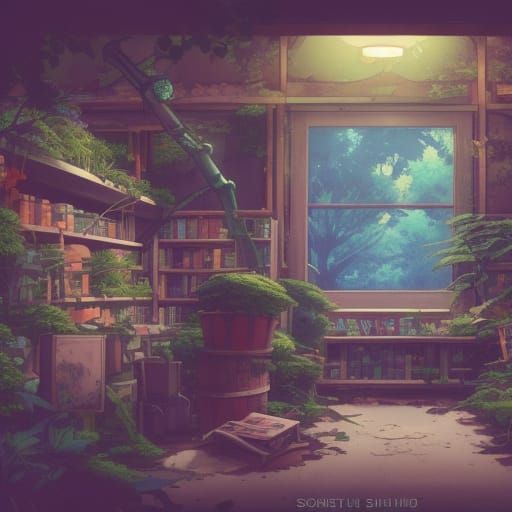 overgrown library