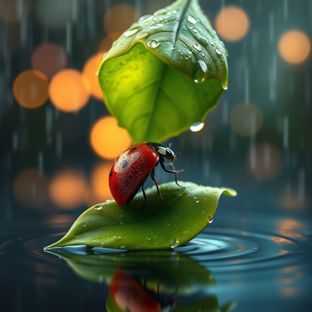 Ladybug Finds Refuge in the Rain