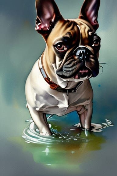 French Bulldog Watercolor Portrait in Hyperdetailed Style