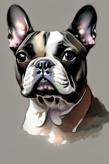 French Bulldog Watercolor Portrait in Hyperdetailed Style