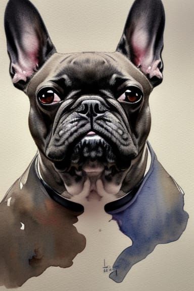 French Bulldog Watercolor Portrait in Art Nouveau Style