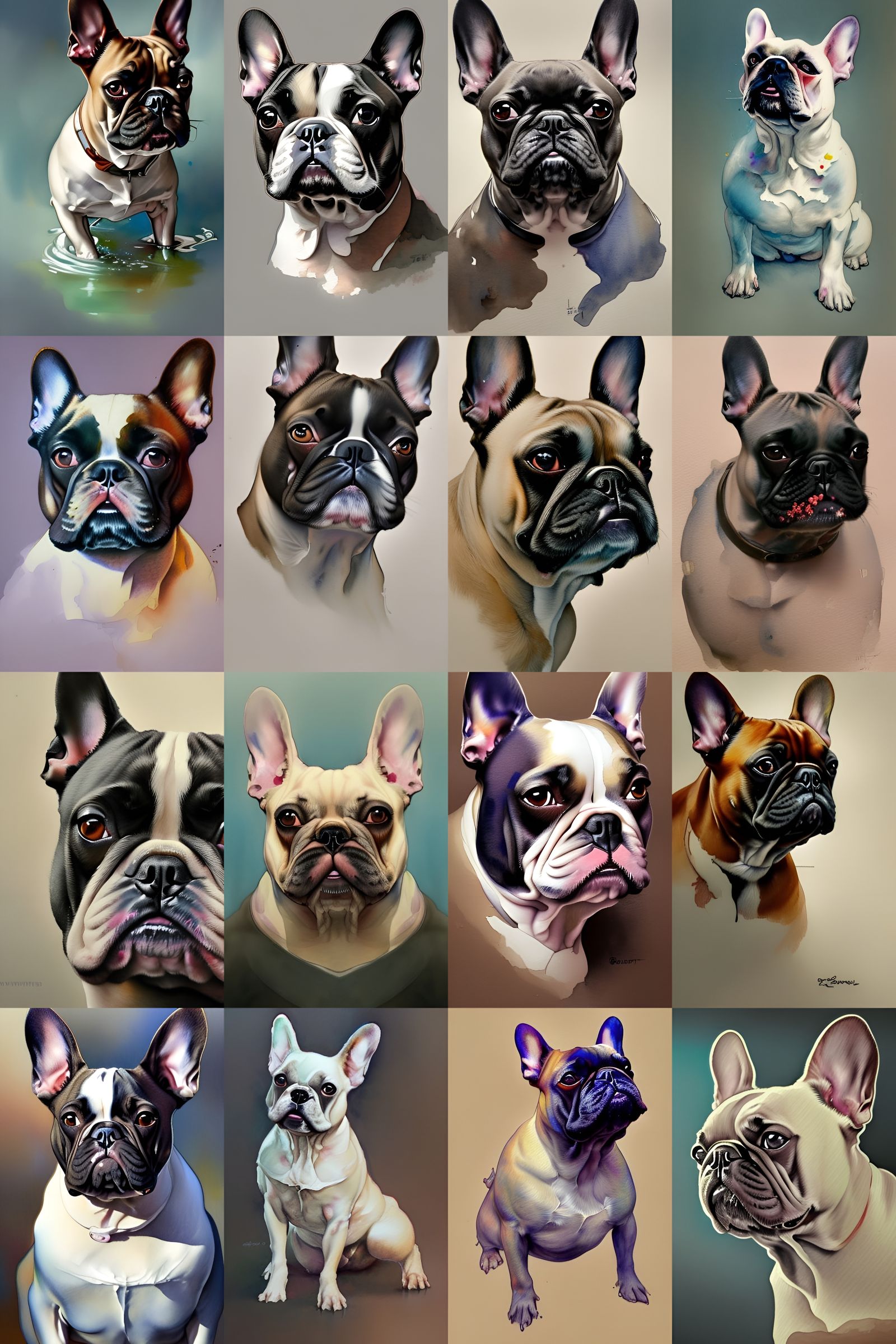French Bulldog Watercolor Portrait in Hyperdetailed Splash A...