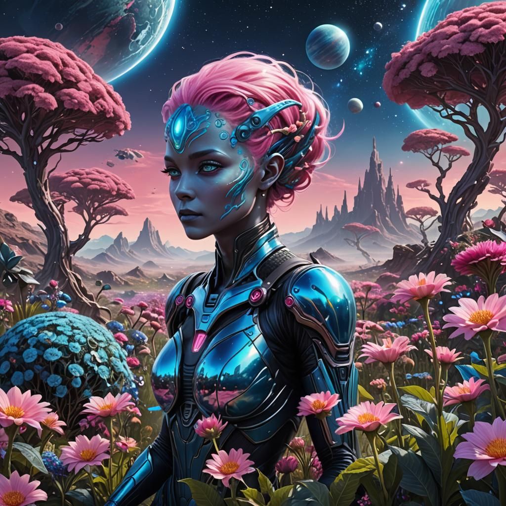 Alien Gardener on a Beautiful Sci-Fi Planet