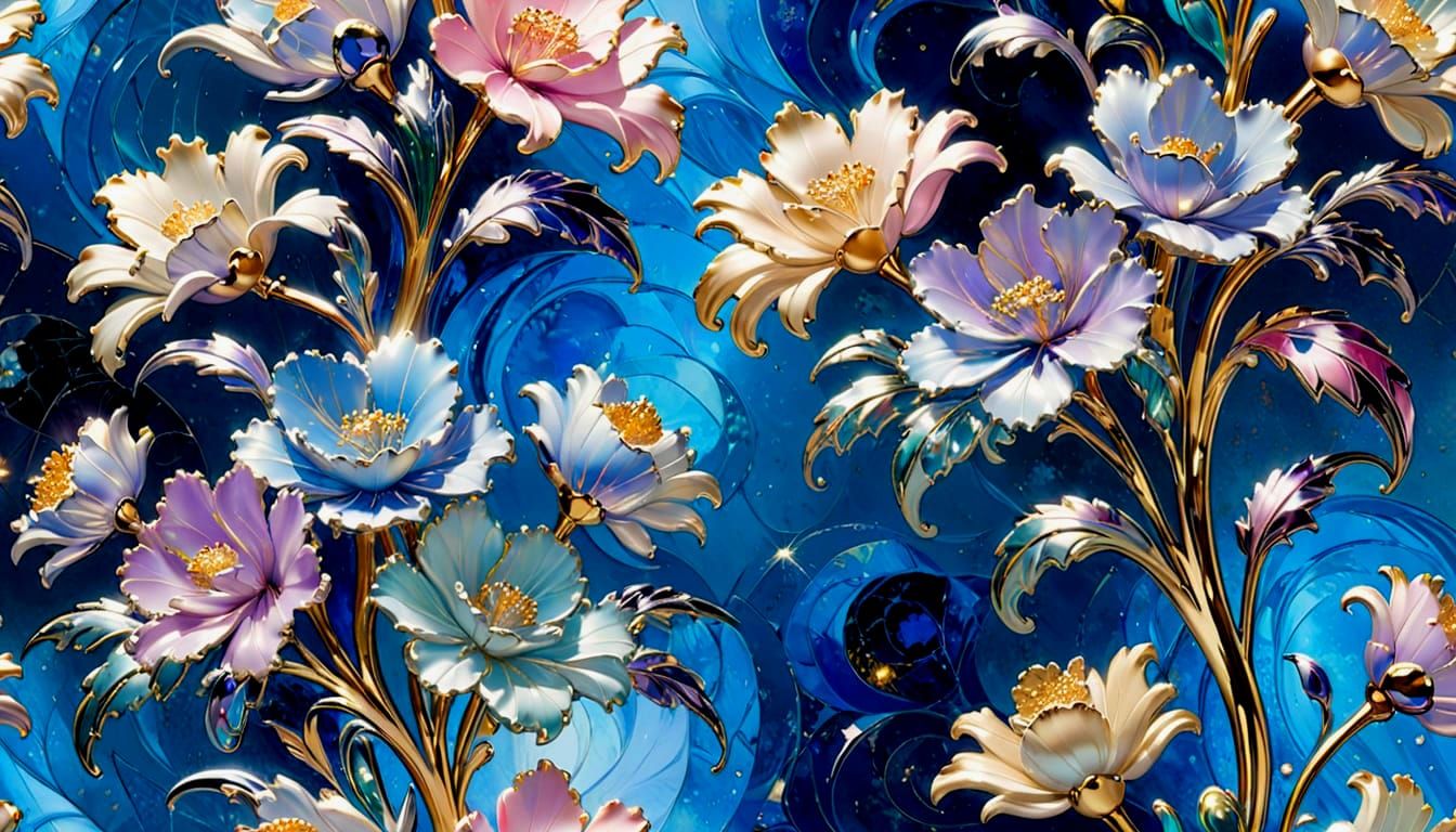 Vibrant Metallic Art in Whimsical Style