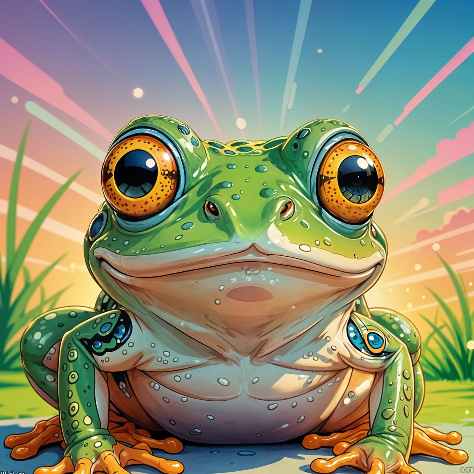 Surprised Frog in Cartoon Manga Style