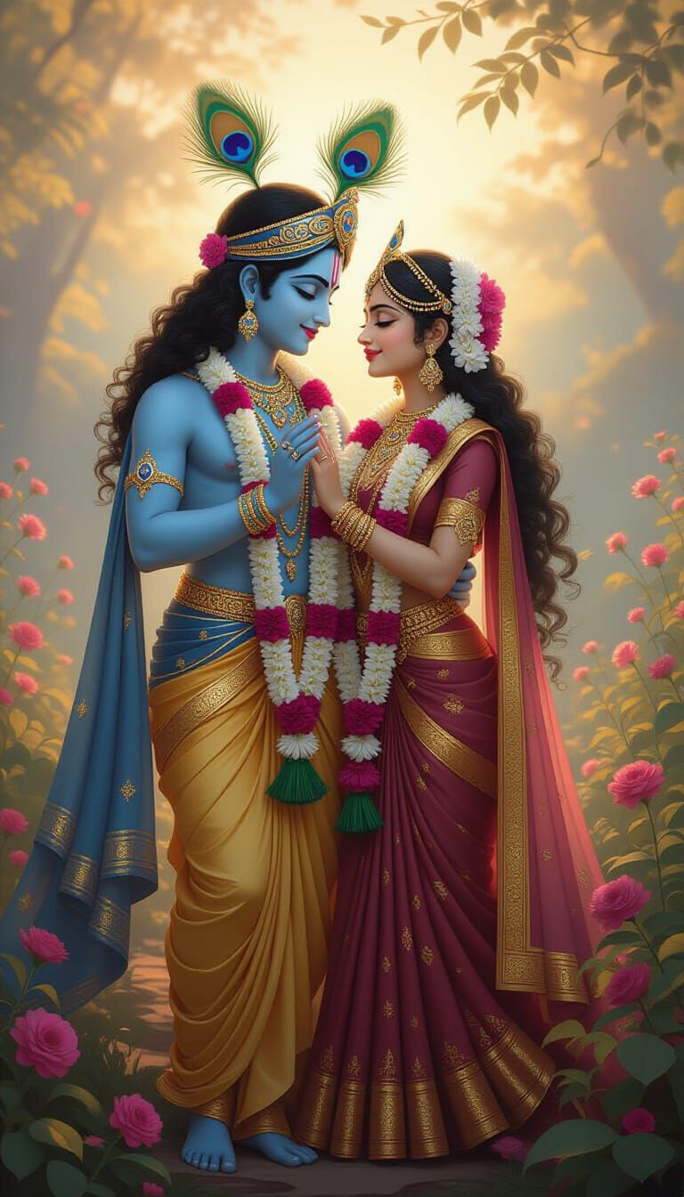 Krishna and Radha in Traditional Indian Attire