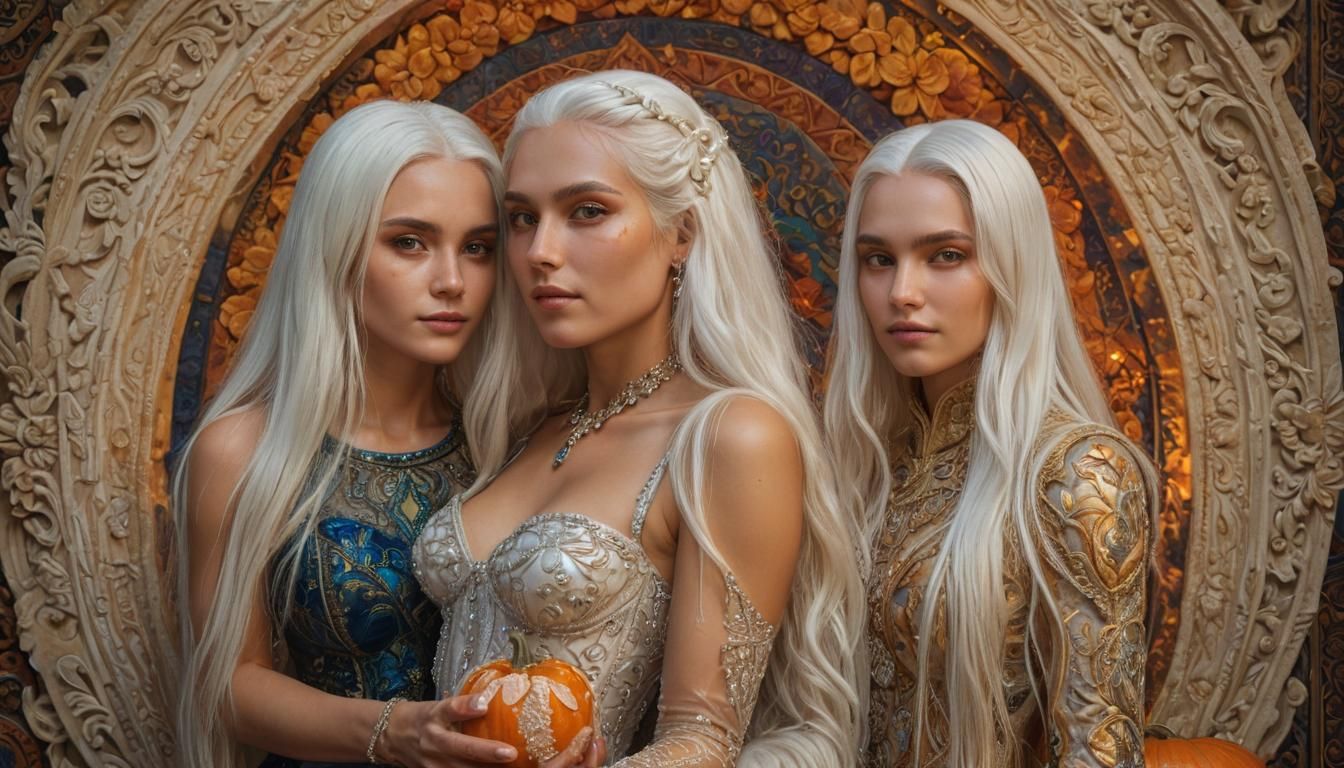 Bejeweled Woman with Pumpkin in Hyperrealistic Style