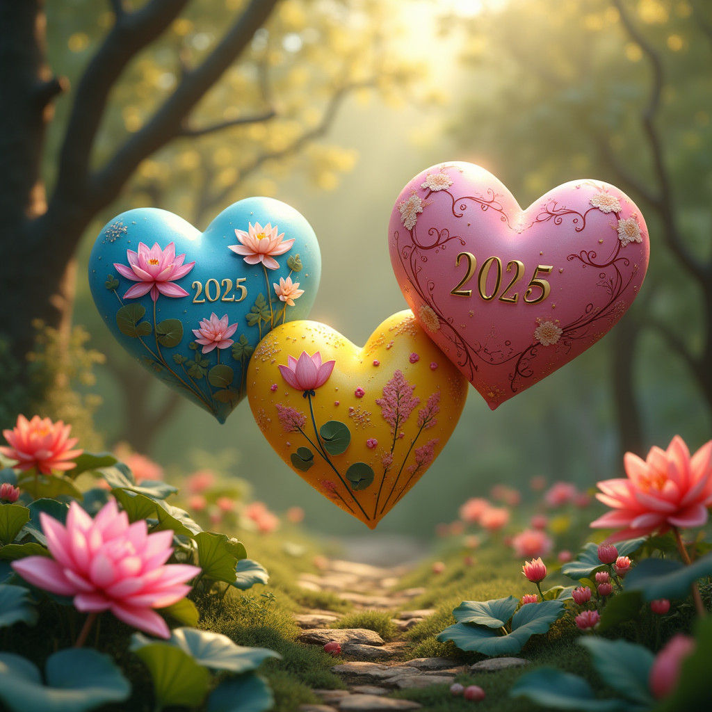 Enchanting Heart Designs in Lush Garden Setting