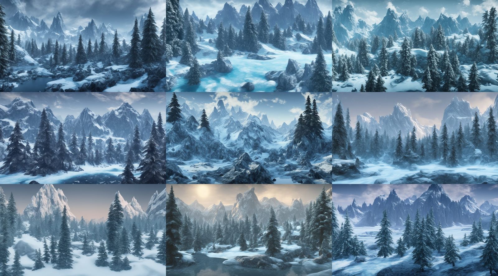 Snowy Mountains and Glacier in Matte Painting Style