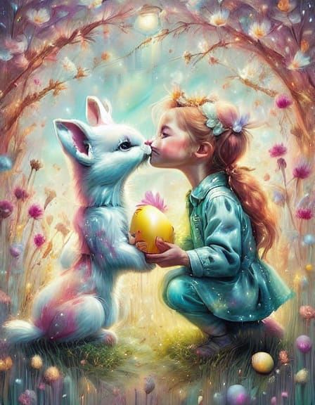 Whimsical Easter Garden Scene with Lace Photo Frames