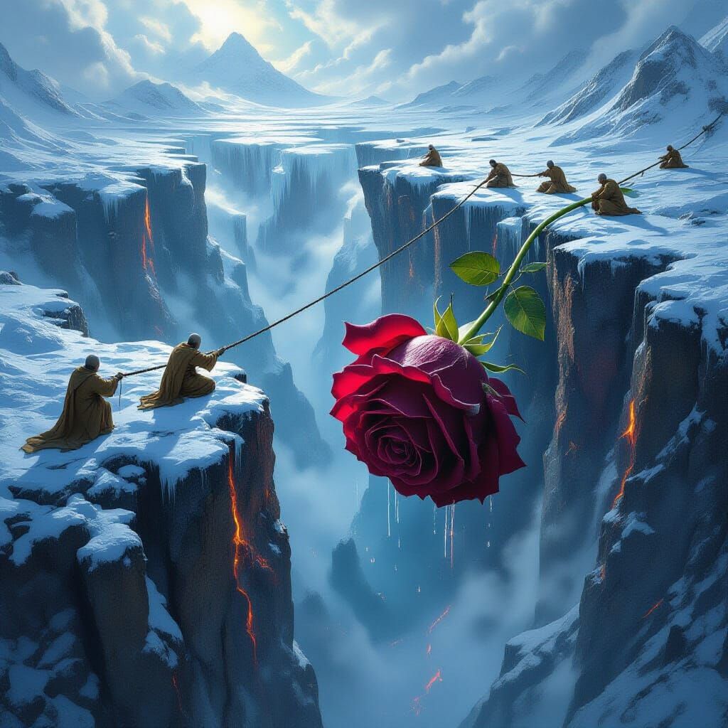 Colossal Crimson Rose Pulled from Earth's Depths