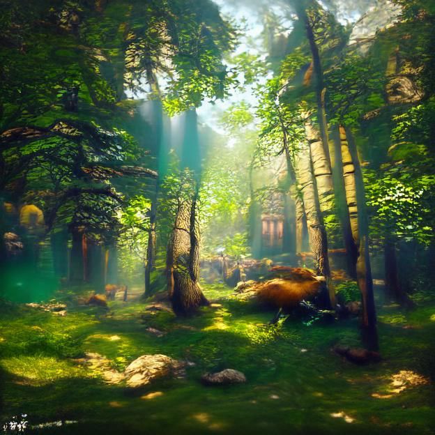 Sunlit Forest Clearing as Matte Painting