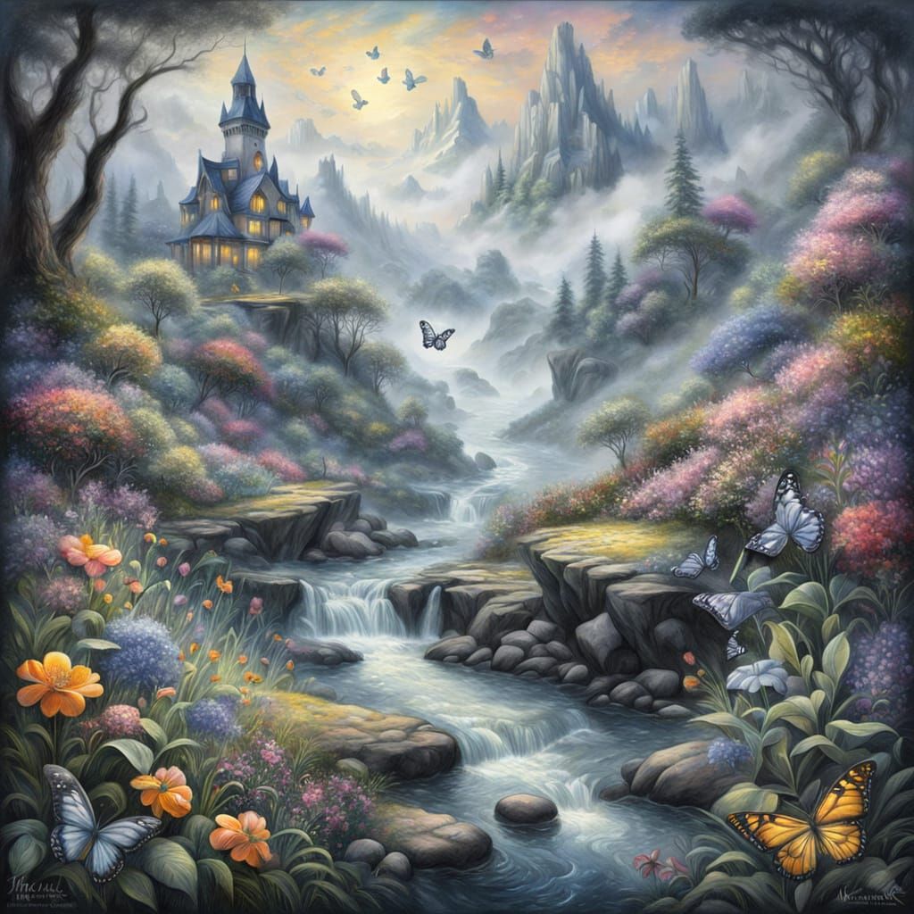 Earth Surrounded by Flowers: Ethereal Charcoal Fantasy