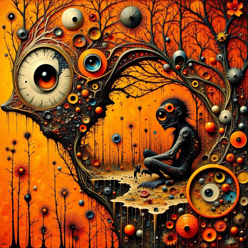 Vibrant Orange World with Swirling Orangutan