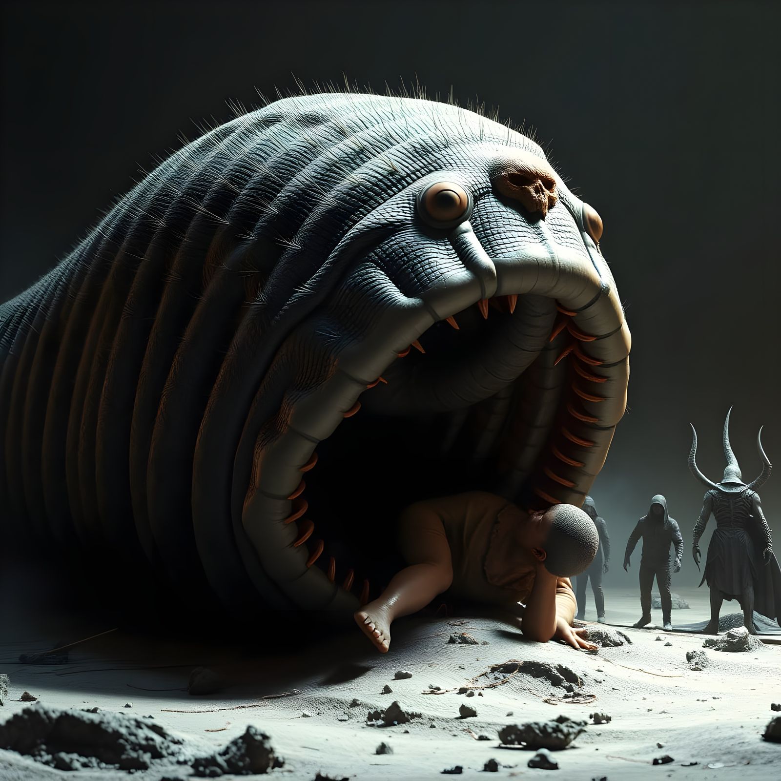 Giant Worm Devours Human Remains in 3D Masterpiece