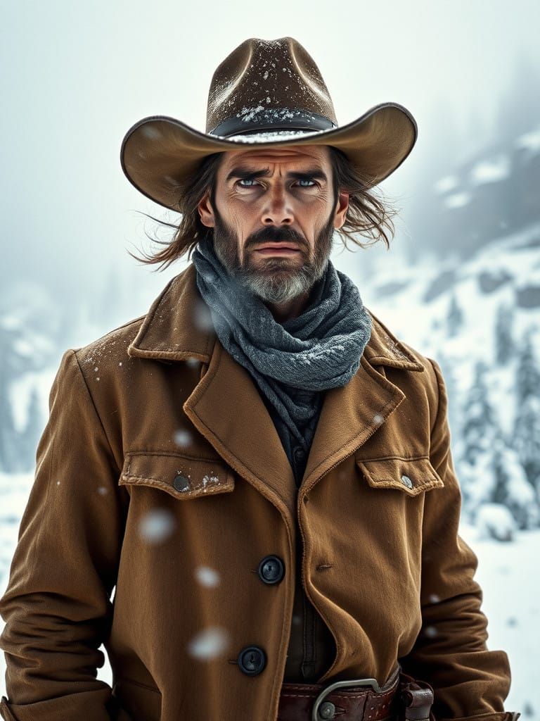 Cowboy Stands Resolute Against Winter Storm in the Wild West