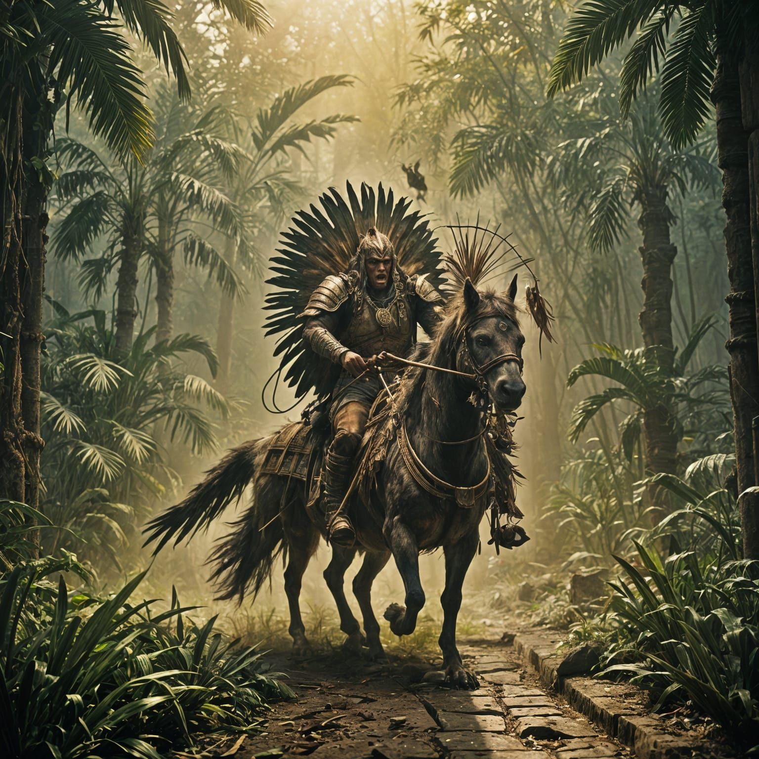 Werewolf on Donkey Enters Jungle Temple