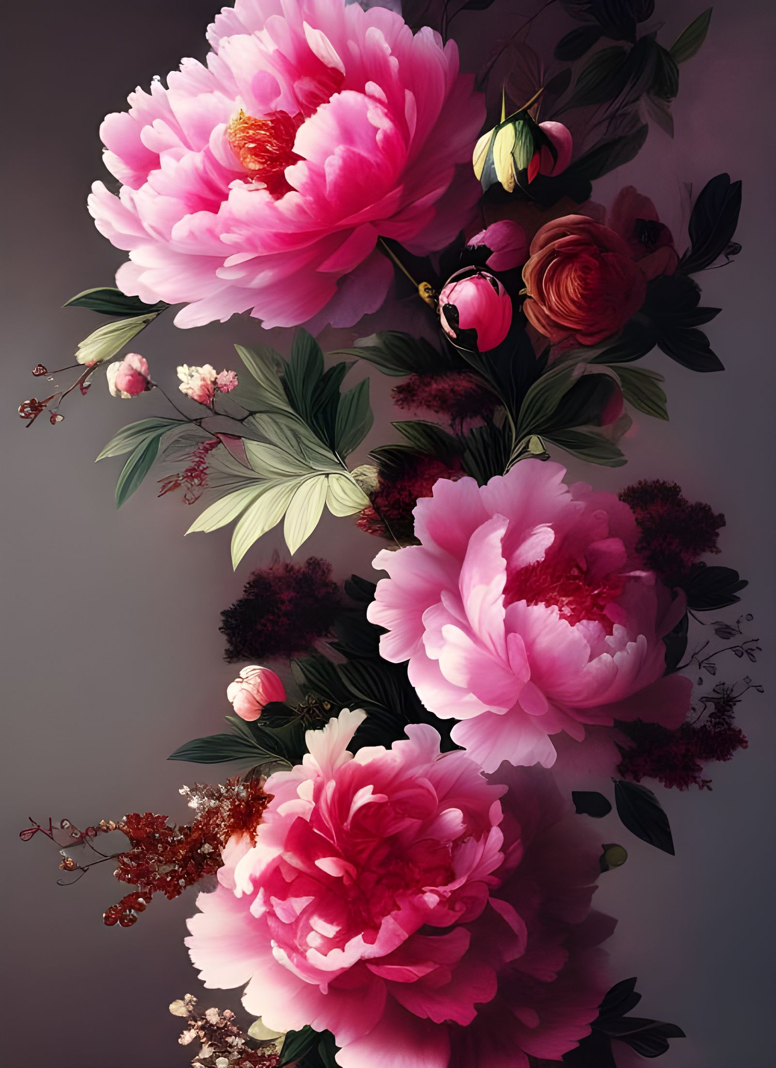 Peony Flower in Detailed Botanical Art Style