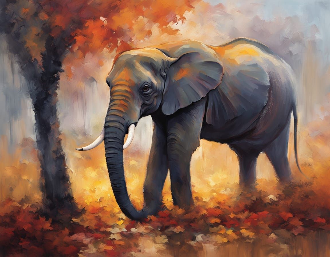 Majestic Elephant in Vibrant Fauvist Oil Painting