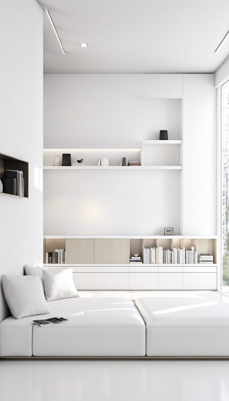 Minimalist White Room with Sleek Shelves