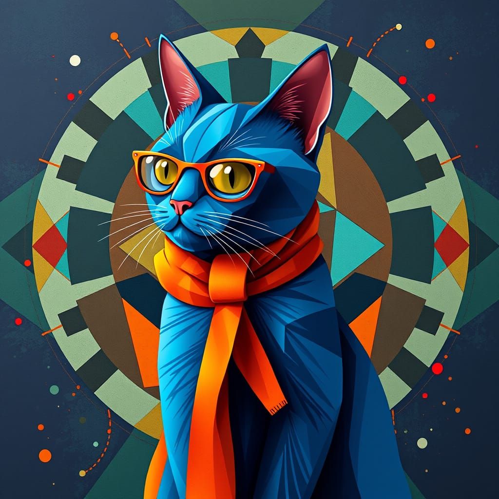 Vibrant Blue Feline with Geometric Patterns
