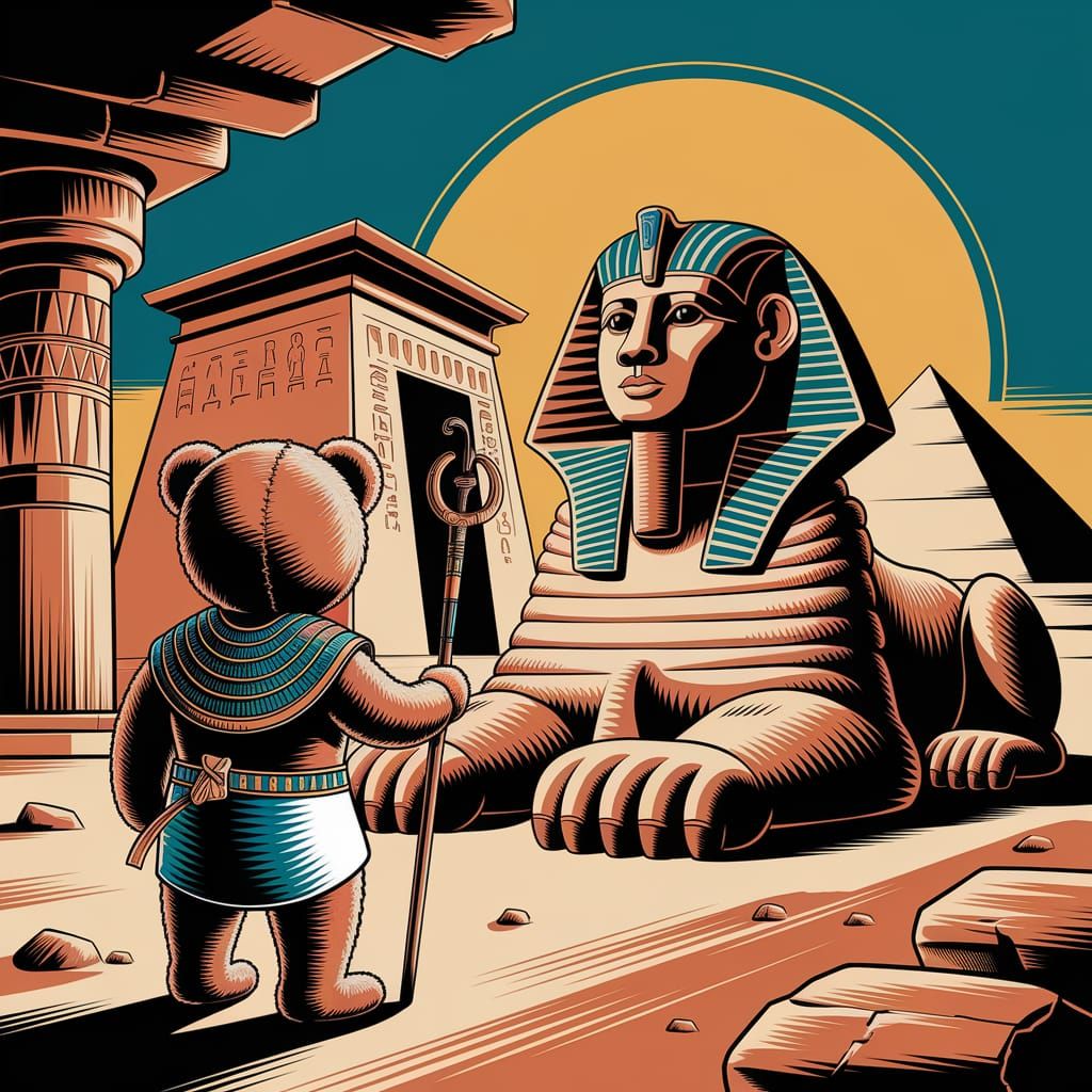 Majestic Teddy Bear Sphinx Guardian in Ancient Egyptian Sple...