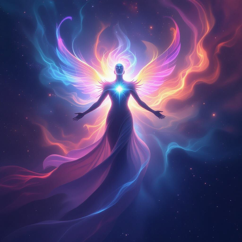 Radiant Celestial Being of Pure Energy in Cosmic Art Style