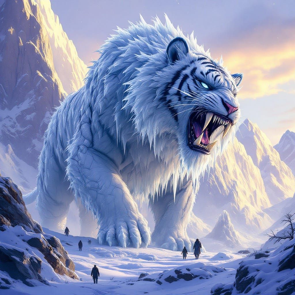 Icy Saber-Tooth Tiger in Dark Fantasy Style