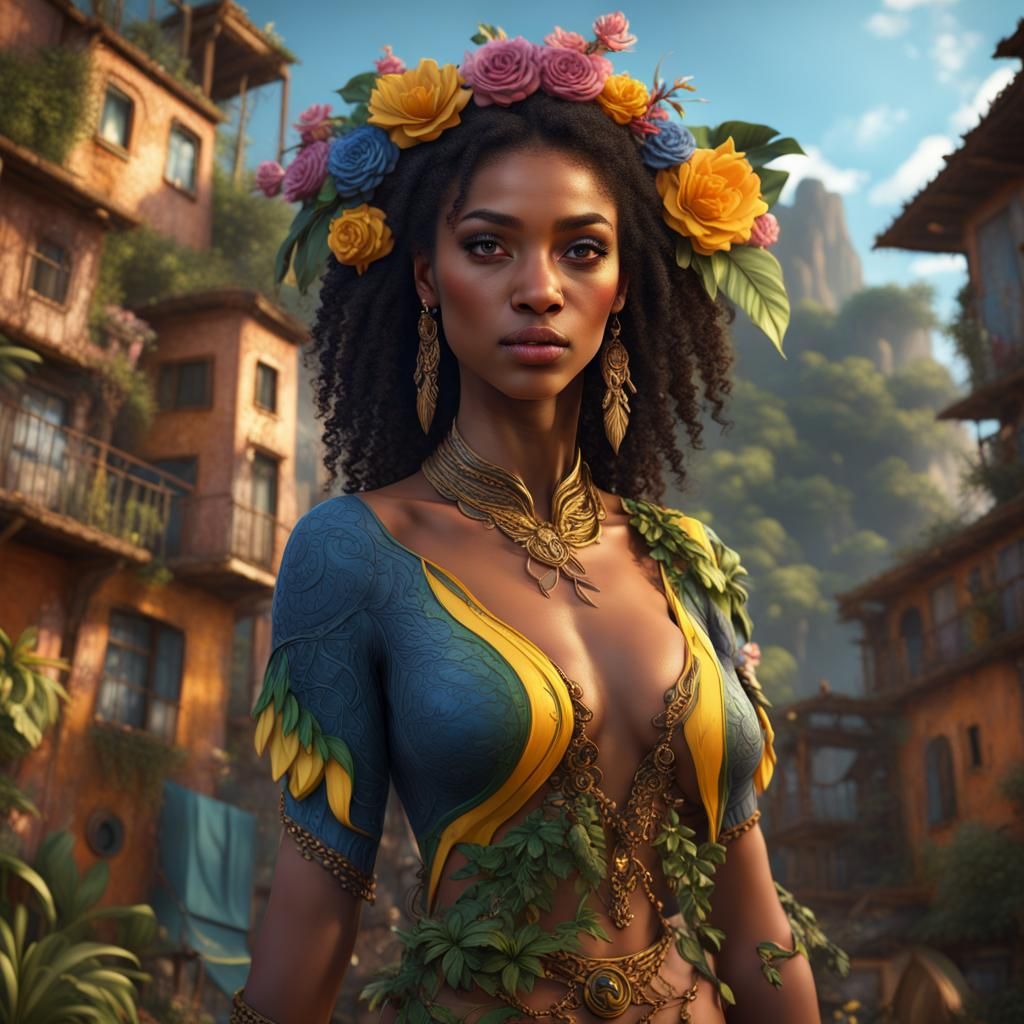 Beautiful Brazil Woman in Detailed Digital Painting