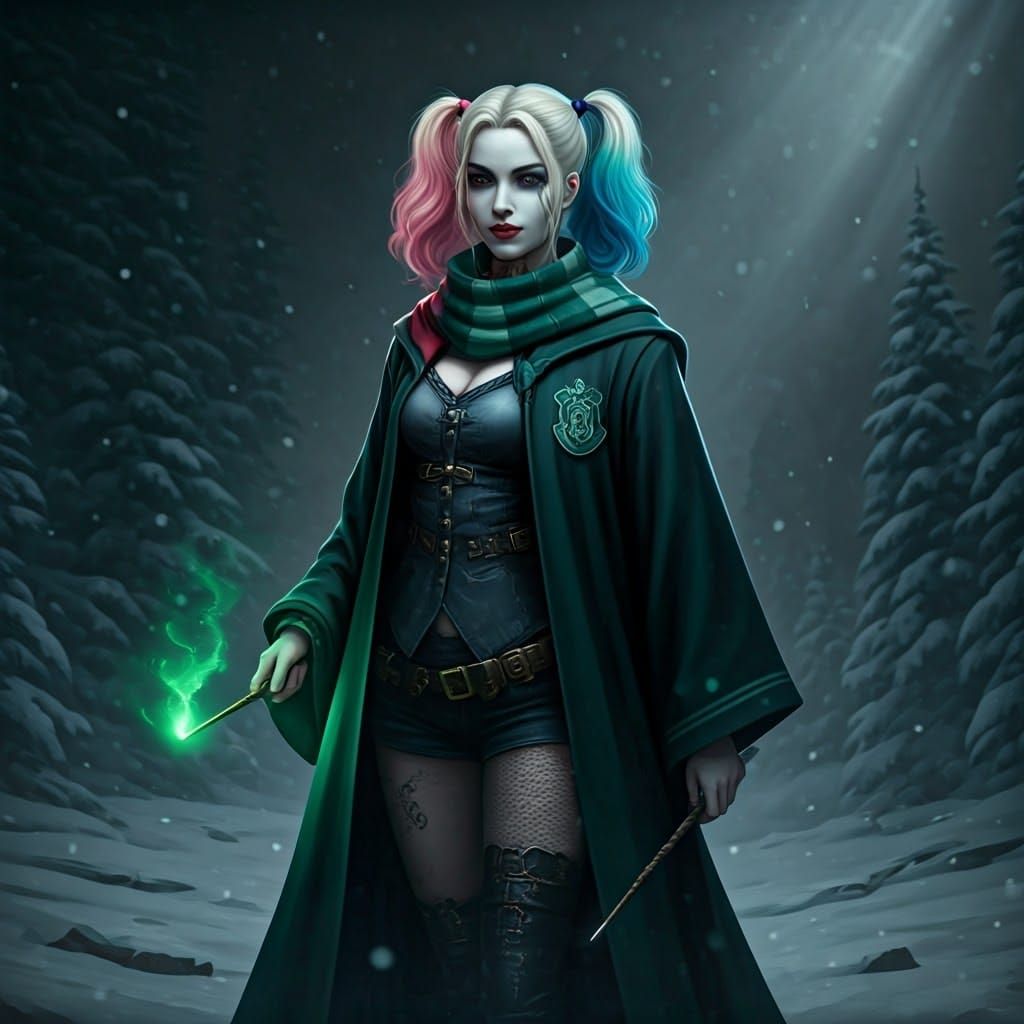 Harley Quinn as Slytherin Wizard in Snow
