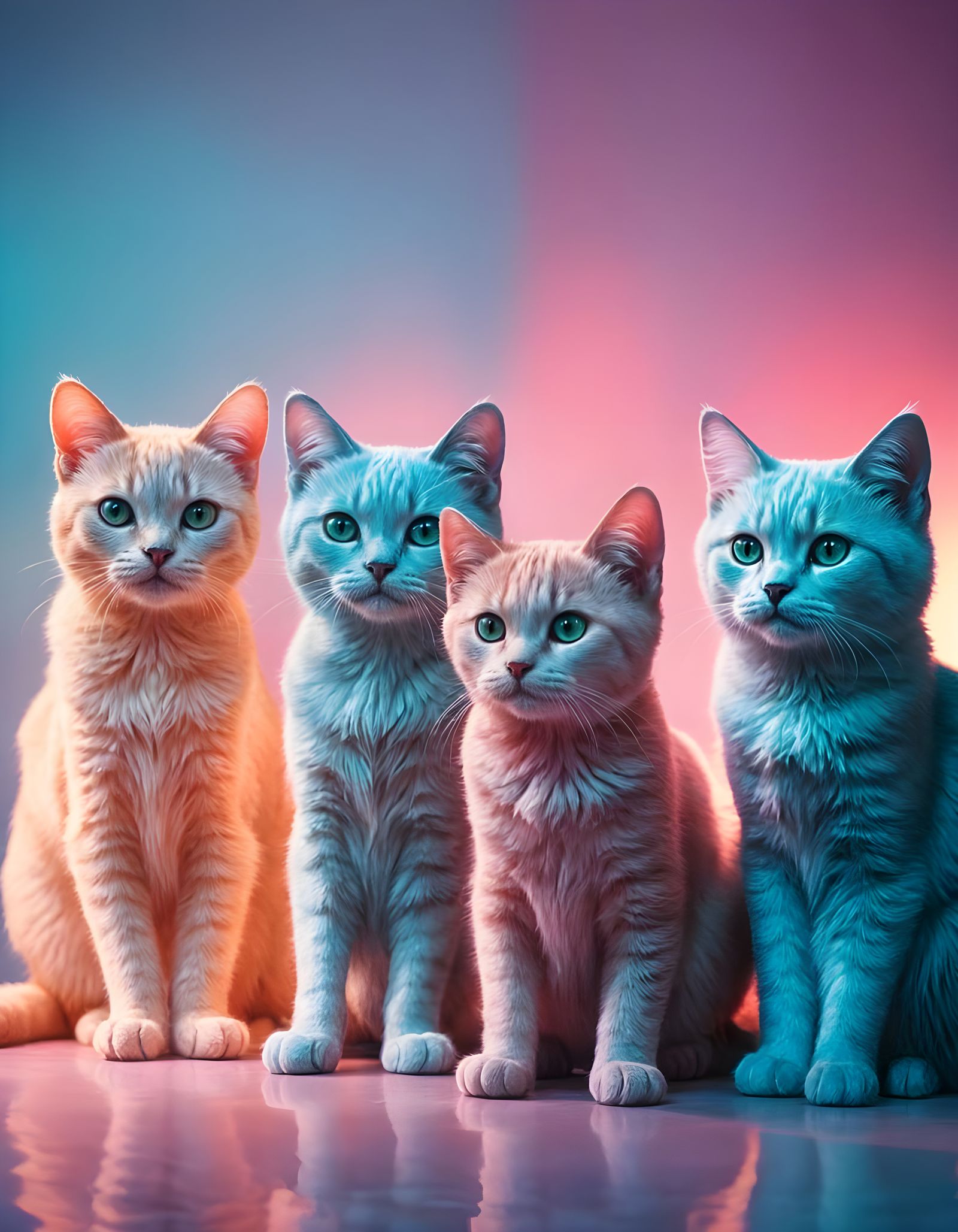 Stylized Cats in Kawaii Vaporwave Aesthetic