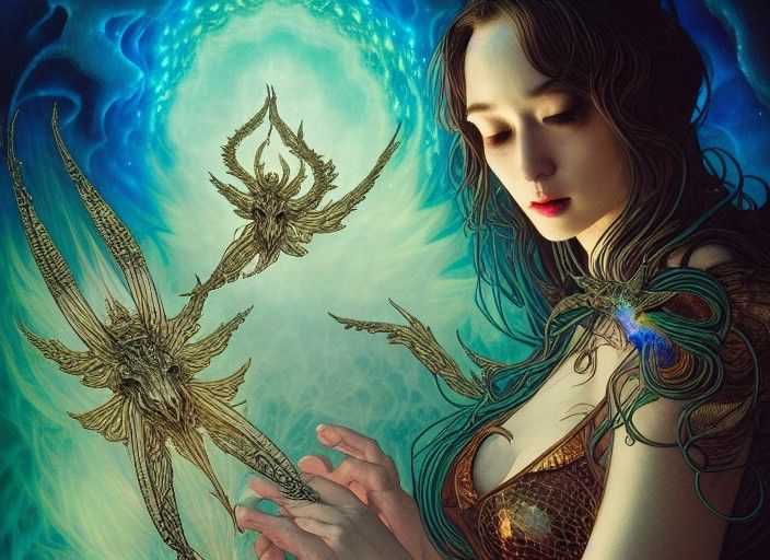 Ten of Wands Tarot Card in Fractal Art Style