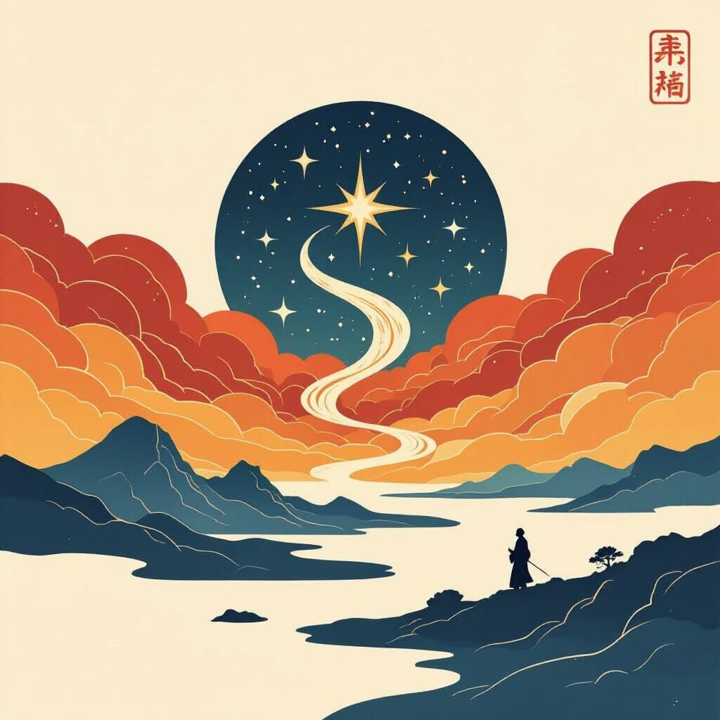 Minimalist Logo in Chinese Ink Style with Star Dust