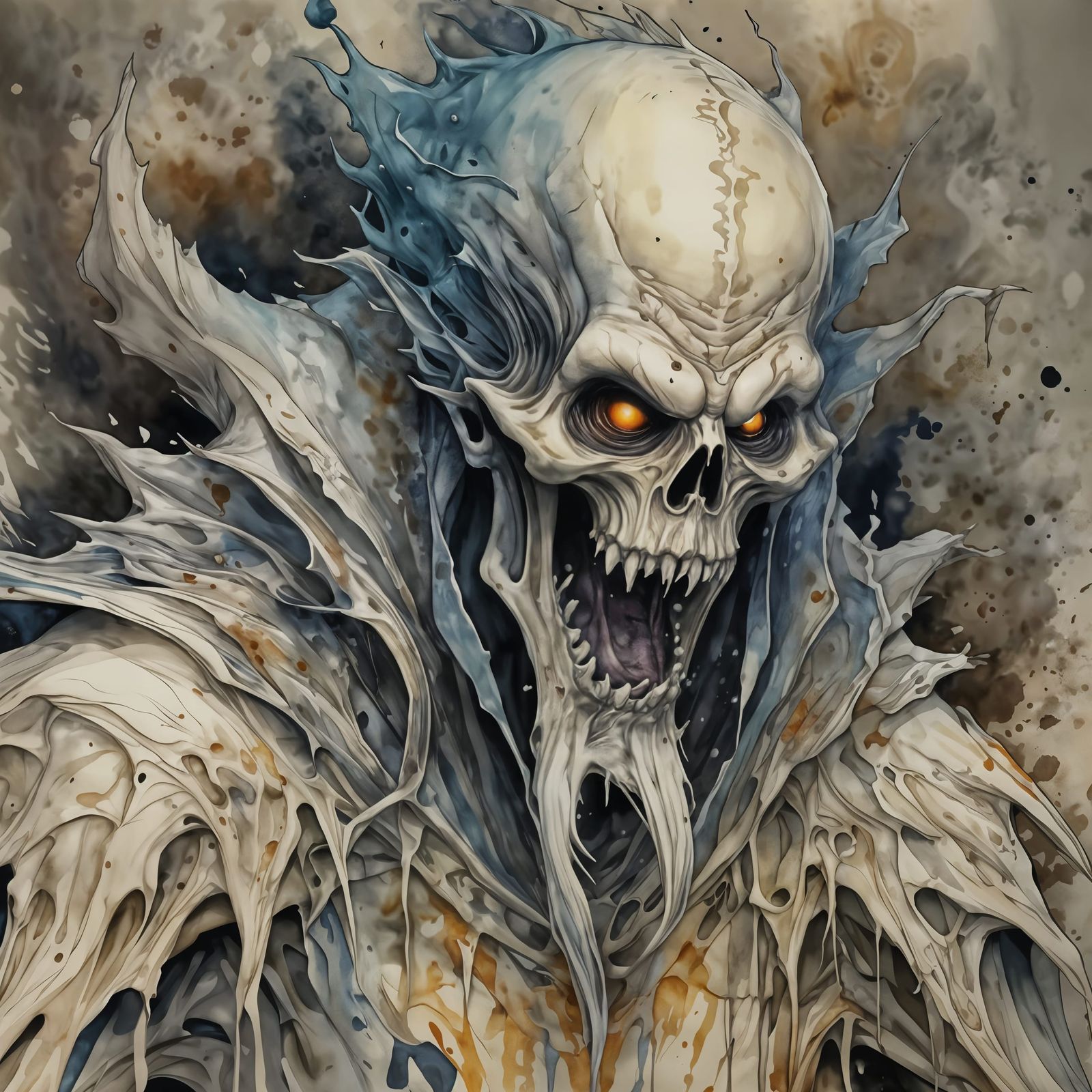 Scary Ghost Monster Watercolor Sketch