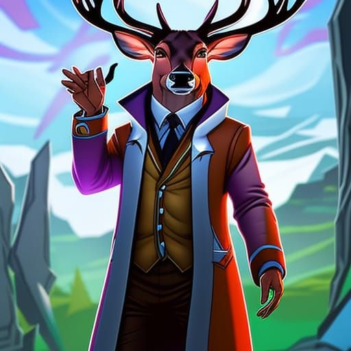 Anthro Deer Scientist in Labcoat Line Art