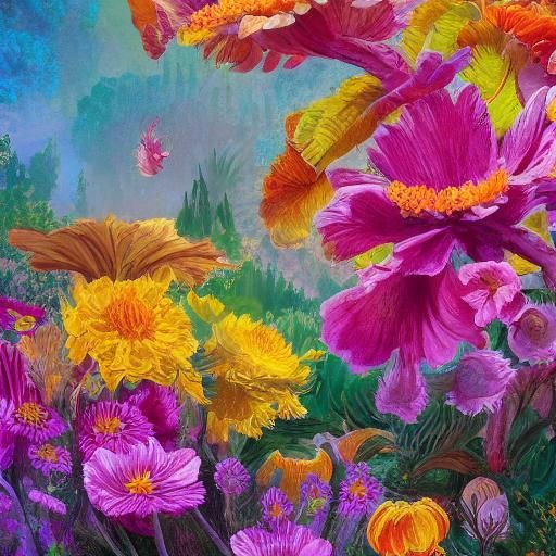 Pop Surrealist Creatures in a Whimsical Flower Forest