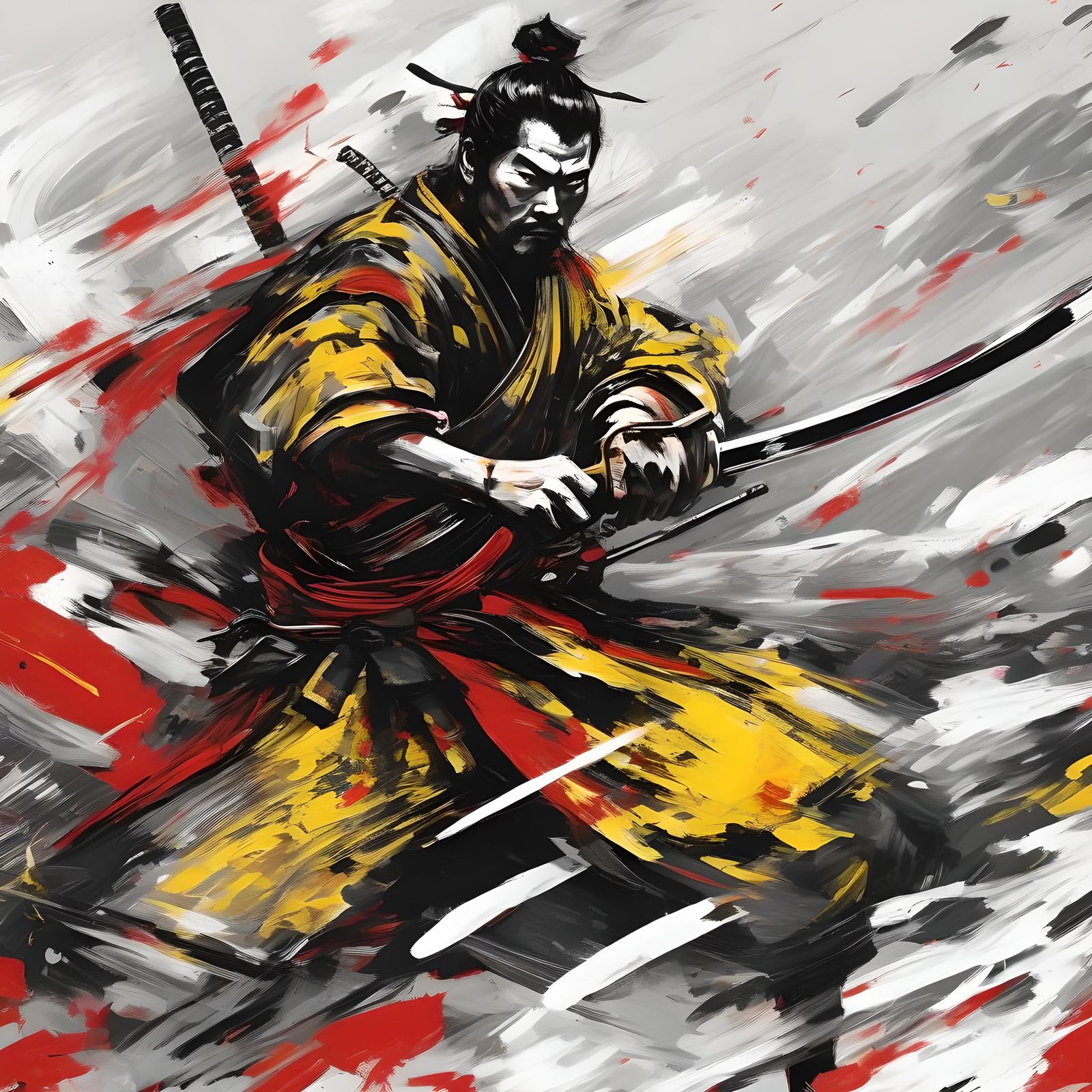Samurai Warrior in Tachisme Style