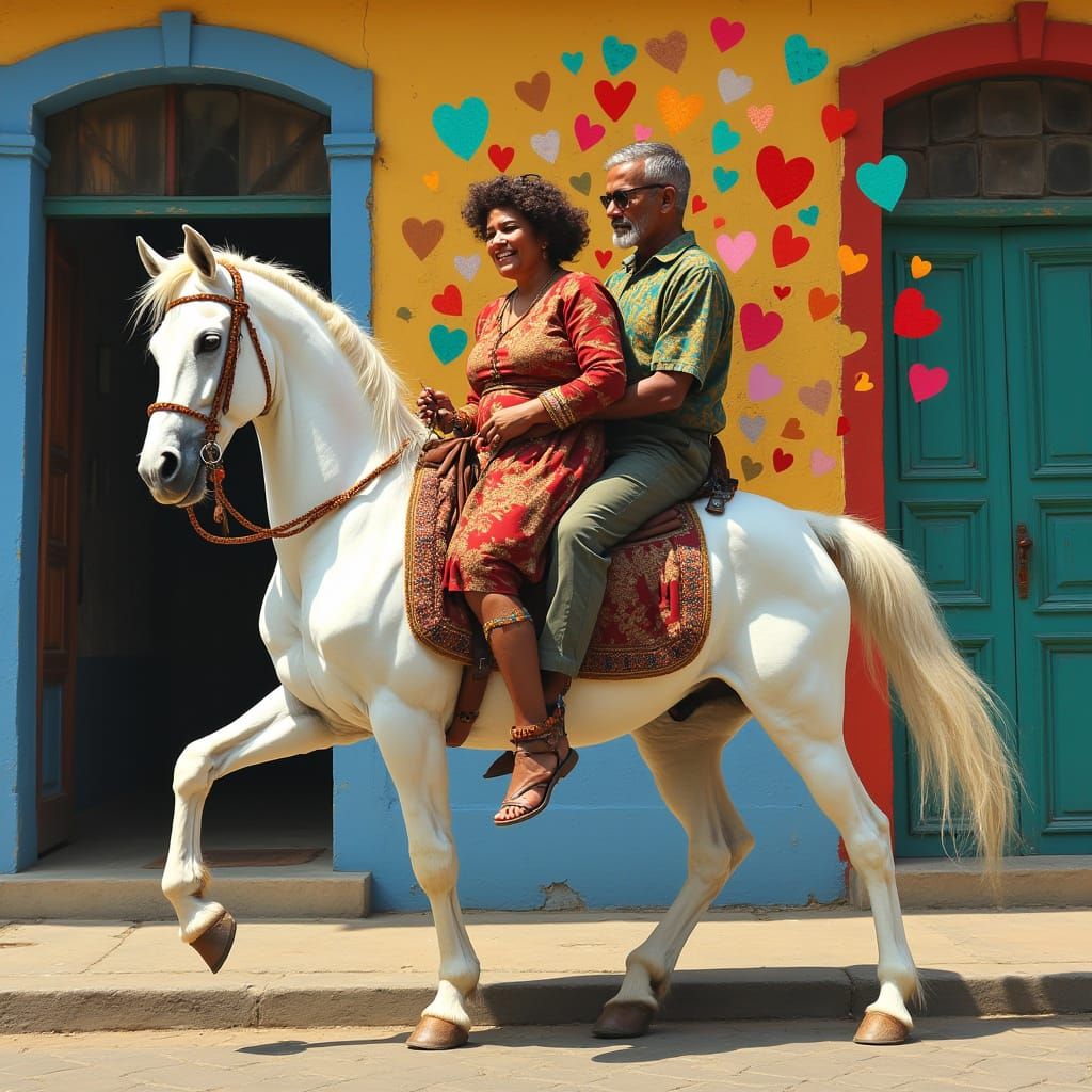 Majestic White Stallion Transports Loving Couple Through Vib...