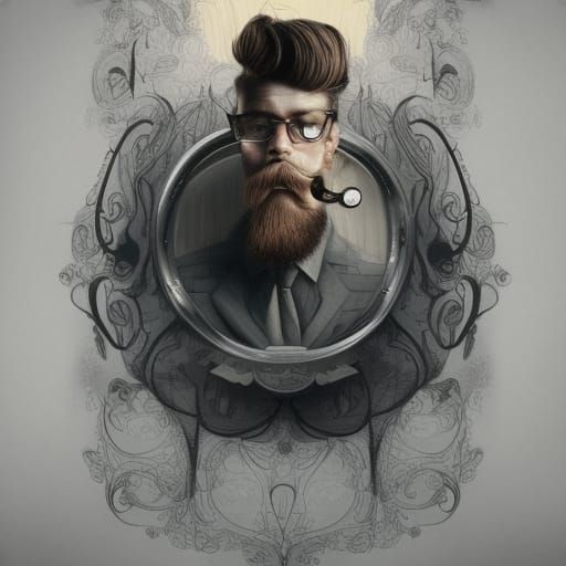 Hipster Man with Majestic Mustache in Barbershop