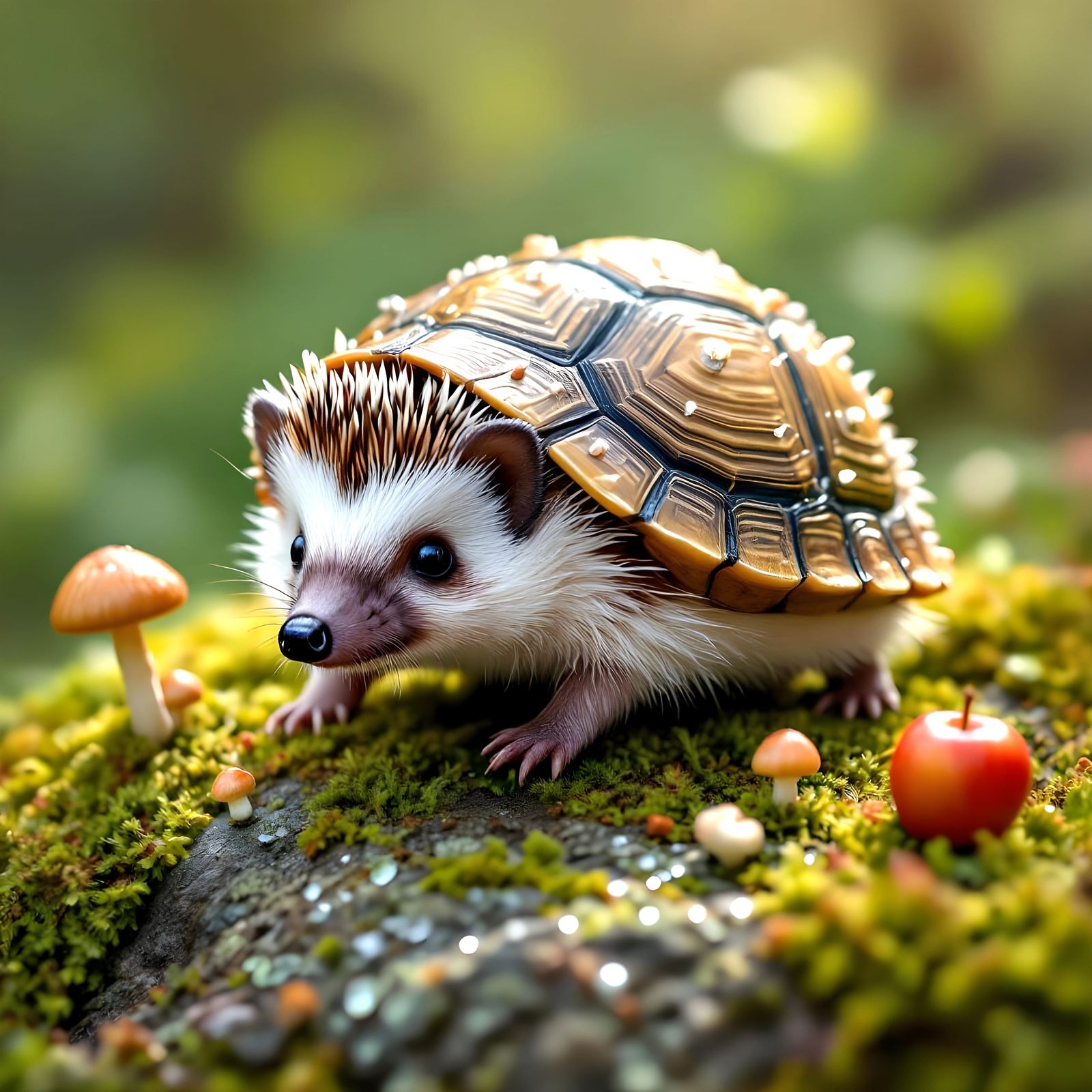 Whimsical Hedgehog in Turtle Shell Costume