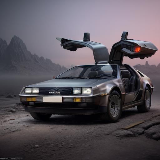 DeLorean in Detailed Matte Painting Style