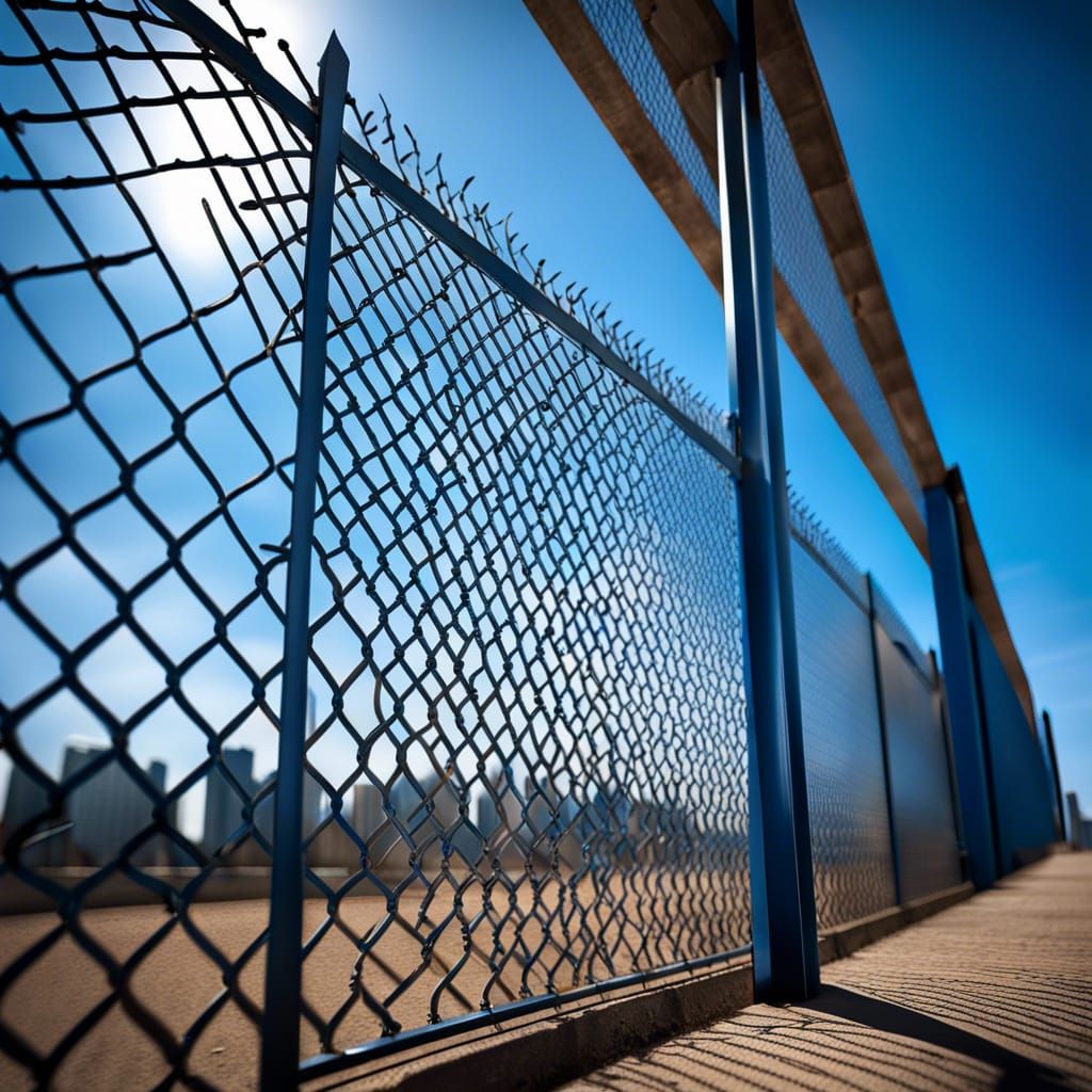 Steel Barrier Fence Under Blue Sky: A Study in Protection