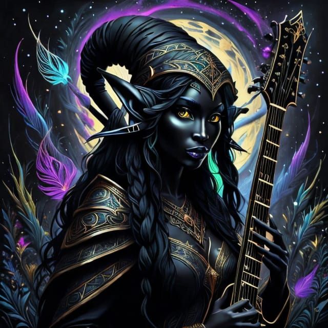 Elven Bard in Bioluminescent Black: A Noir Fantasy
