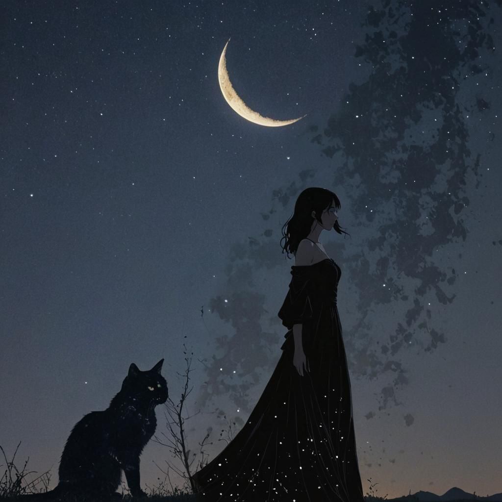 Surreal Cat and Moon Digital Illustration in 8K