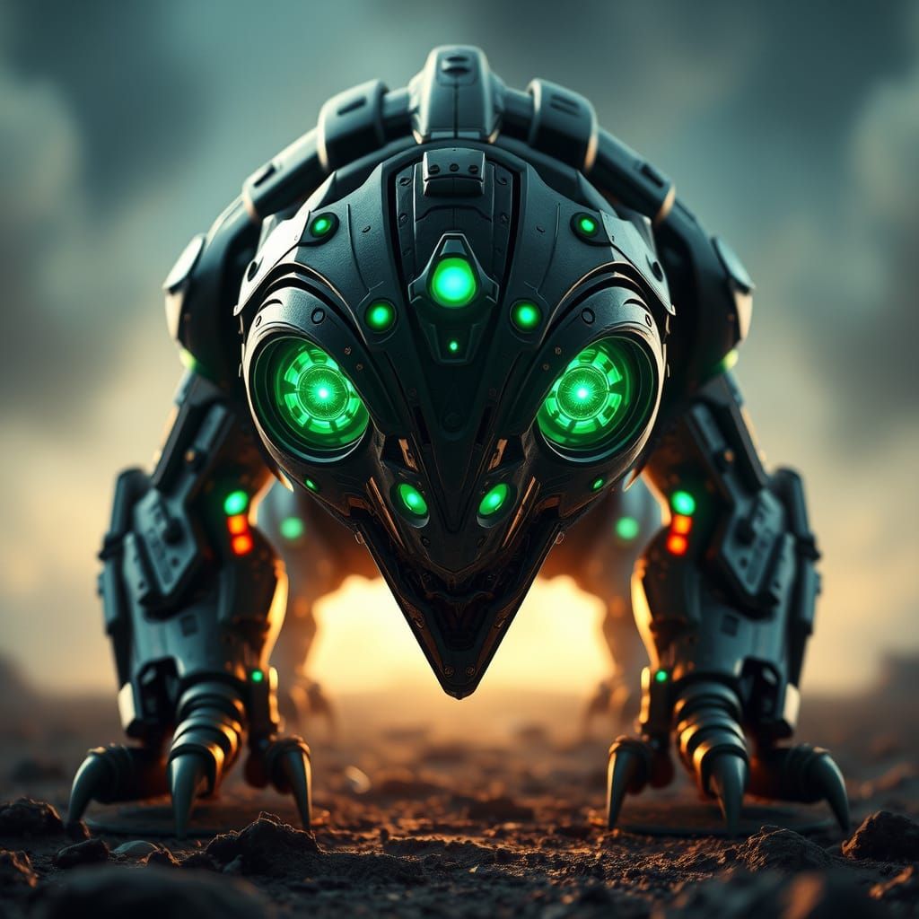 Mythical Creature with Hypnotic Emerald Eyes in Sci-Fi Aesth...