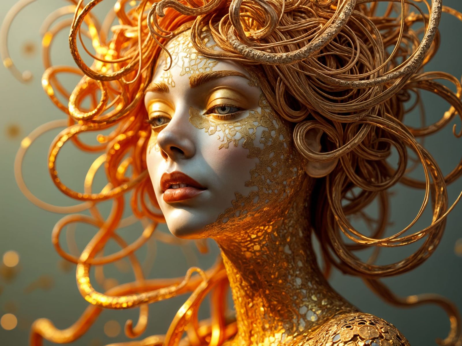 Golden Sculpture in Art Nouveau Style