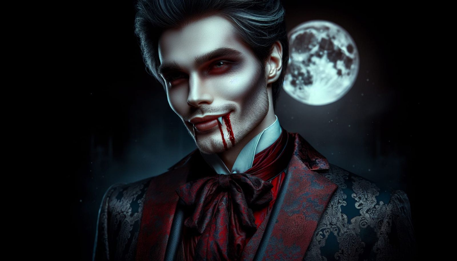 Moonlit Portrait of Italian Vampire in Hyperrealism